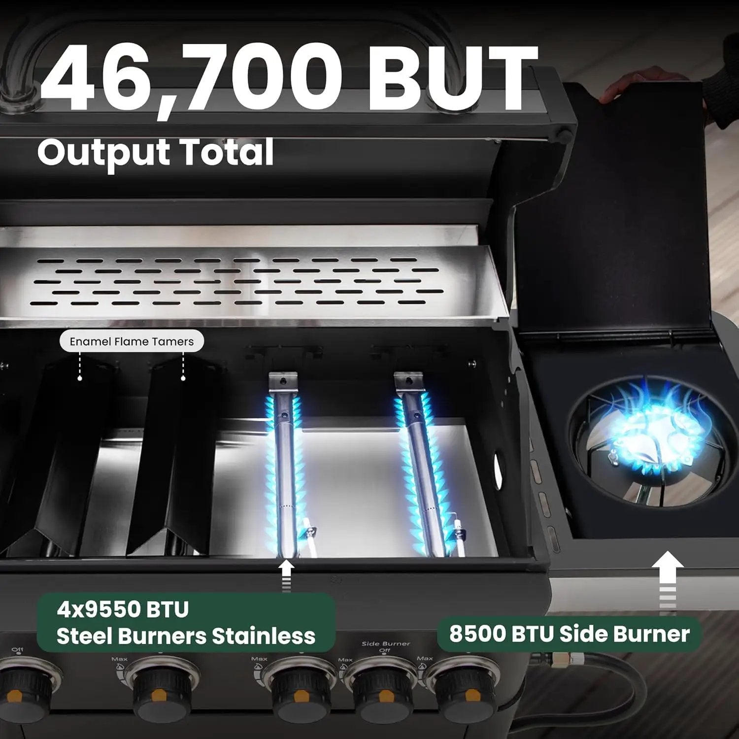 2 in 1 Propane Gas BBQ Grill with Side Burner & Porcelain-Enameled Cast Iron Grate, 4-Burner Flat Top Griddle, 46,700 BTU Outdoor Barbecue Propane Griddle Grill Combo for Camping, Patio, Backyard by GreenHaven Gardens