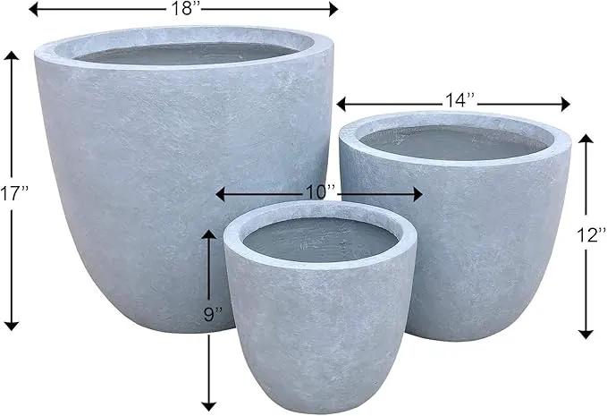 Kante 18",14",10" Dia Concrete Round Planters (Set of 3), Outdoor Indoor Large Planter Pots with Drainage Hole and Rubber Plug for Home Patio Garden, Slate Gray by GreenHaven Gardens