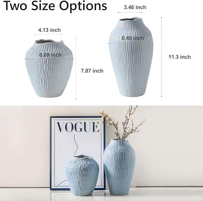 Ceramic Vase for Home Decor,7.8 Inch Flower Vases，Decorative Blue Vase for Pampas Grass，Modern Art Texture Vases for Home Entryway Living Room Dining Table Farmhouse Office Decor-Mat Blue by GreenHaven Gardens