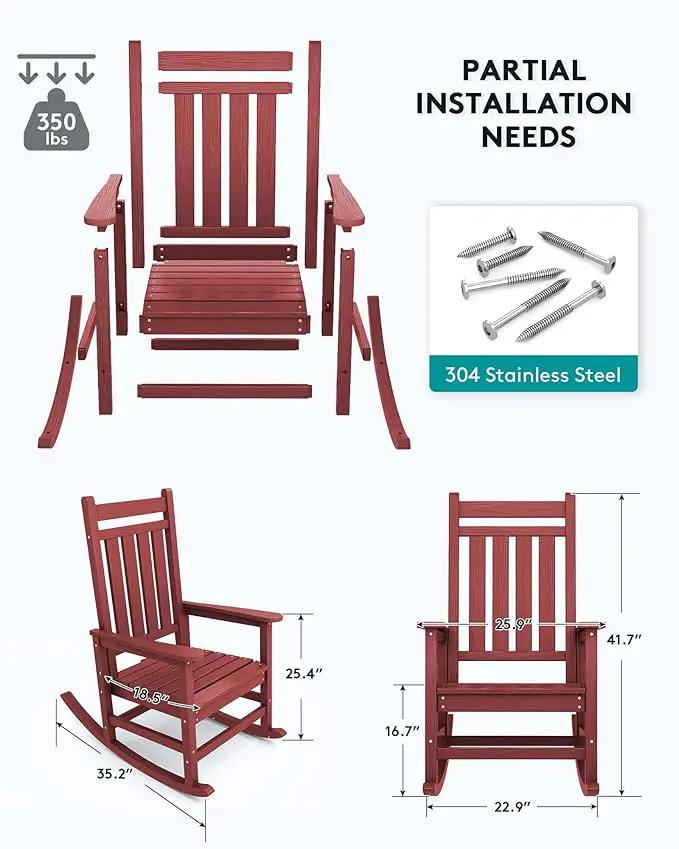 SERWALL Outdoor Rocking Chair Set of 2, HDPE Rocking Chairs for Adult, All Weather Porch Rockers for Lawn Garden, Crimson Red by GreenHaven Gardens