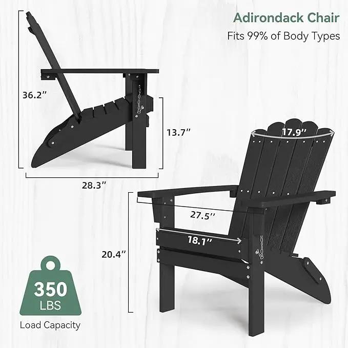 Set of 4 Folding HDPE Adirondack Chairs - Heavy-Duty Weather-Resistant Patio Chairs with Wide Armrests & Ergonomic High Back, Fire Pit Seating for Backyard, Garden, Porch (Black) by GreenHaven Gardens