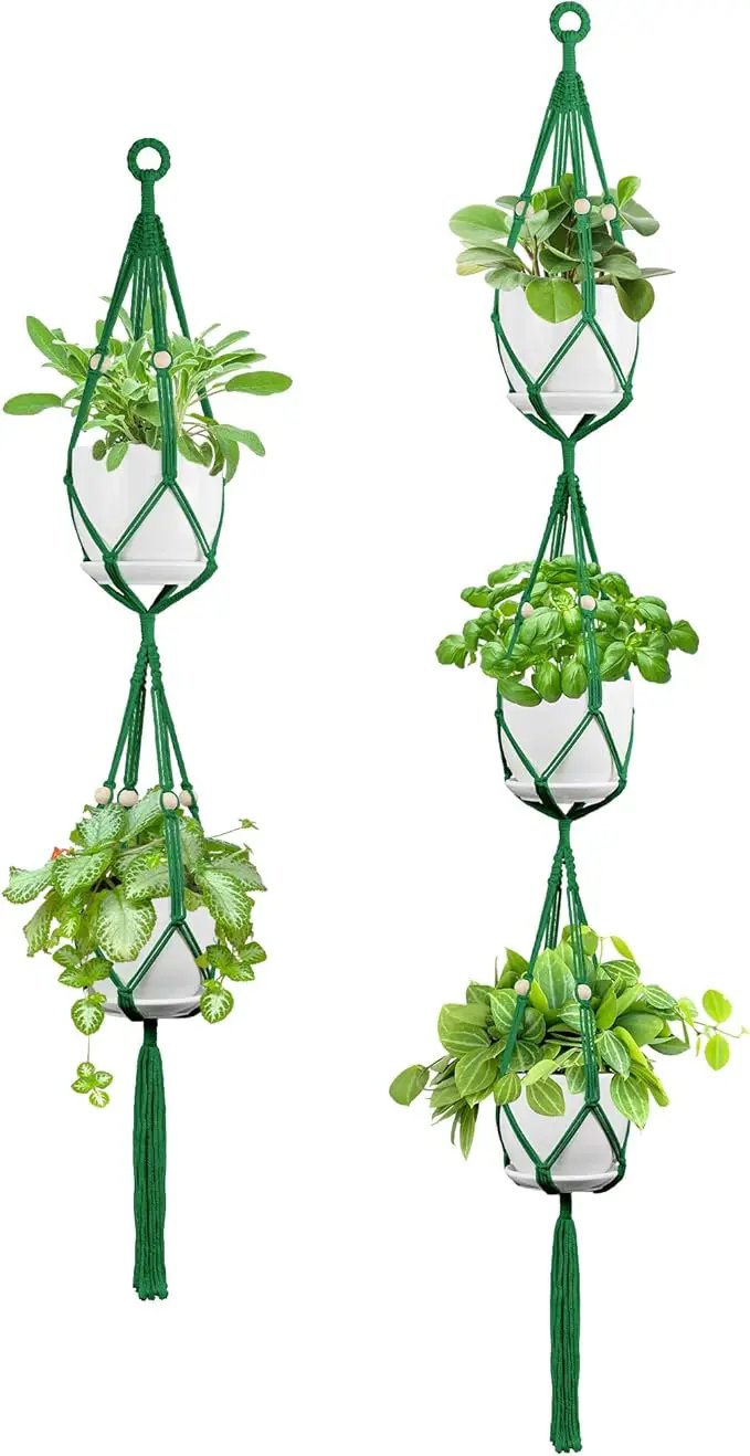 USLAI Macrame Plant Hanger Indoor Outdoor, Up to 4-15 inch Pot, Heavy 20lb Planters, Extra Long Strong Hanging Planter Basket Holder, Boho Home Decor, 49+72 Inch, Green (POTS NOT Included) by GreenHaven Gardens