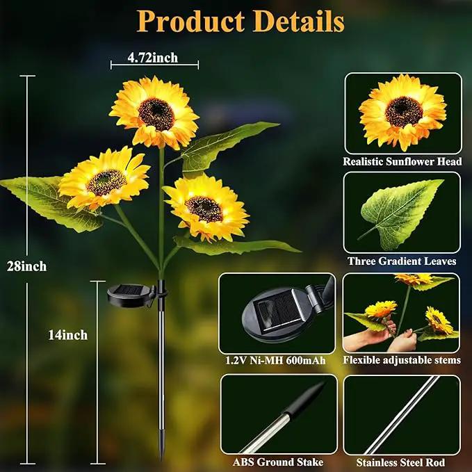 Solar Garden Lights Outdoor Waterproof, 2 Pack Solar Powered Decorative Sunflower Garden Stake Lights for Outdoor Patio Pathway Walkway Landscape Yard Cemetery Grave Decorations by GreenHaven Gardens