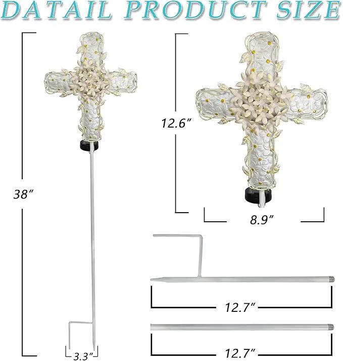 38Inch Solar Cross Garden Lights Outdoor Decorative - Solar Metal&Glass Cross White Hydrangea Flower Stake Lights- Waterproof 20 Warm White LED for Remembrance Gifts & Sympathy Gifts. by GreenHaven Gardens