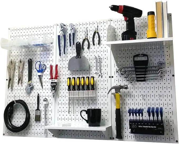 Wall Control 4 ft. Metal Pegboard Organizer - Standard Tool Storage Kit & Spray Can Holder Bracket for Pegboard & Slotted Tool Board - White by GreenHaven Gardens