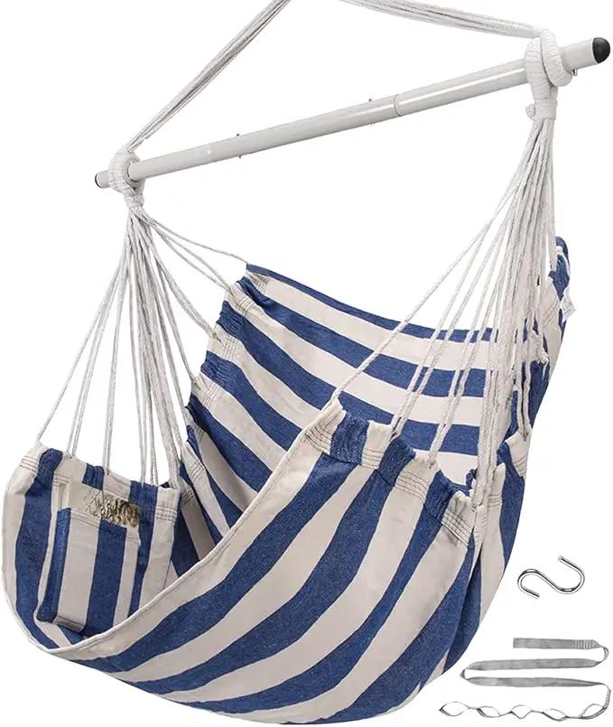 ADVOKAIR Hammock Chair Swing (500 lbs Max) - Hanging Hammock Chair Rope Swing Indoor for Bedroom, Outdoor, Patio, Bedroom, Porch, Deck - Sturdy Steel Bar with Anti-Slip Safety Rings by GreenHaven Gardens