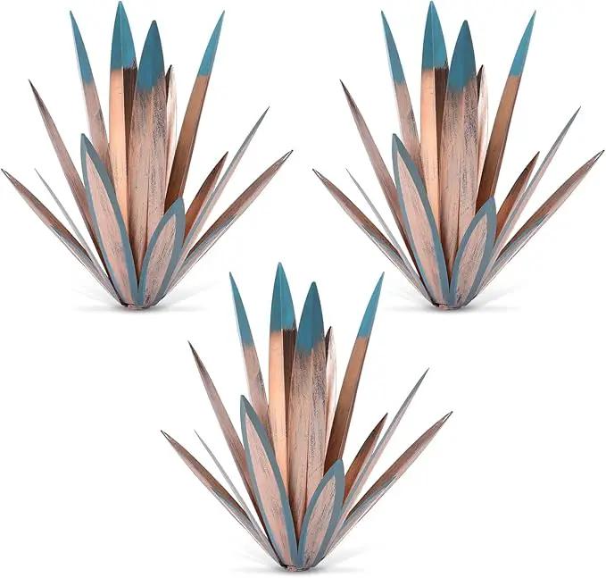 Large Tequila Rustic Sculpture, Rustic Metal Agave Plants for Outdoor Patio Yard, Home Decor Hand Painted Metal Agave Garden Yard Statue, Outdoor Lawn Ornaments (3 Big) by GreenHaven Gardens