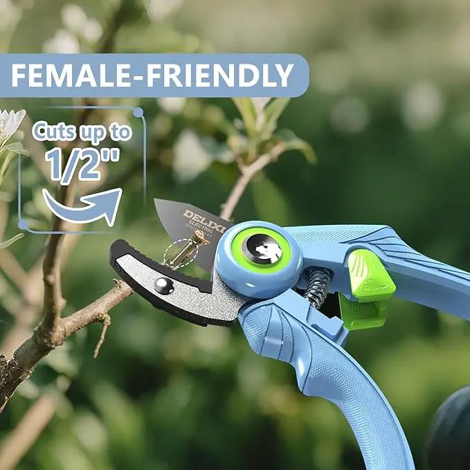 DELIXI Pruning Shears Anvil Garden Clippers, 1/2-Inch Cut Capacity Hand Pruners, Stainless Steel Blade with Non-Stick Coating, Ergonomic Small-Hand Design for Dry and Hard Branches by GreenHaven Gardens