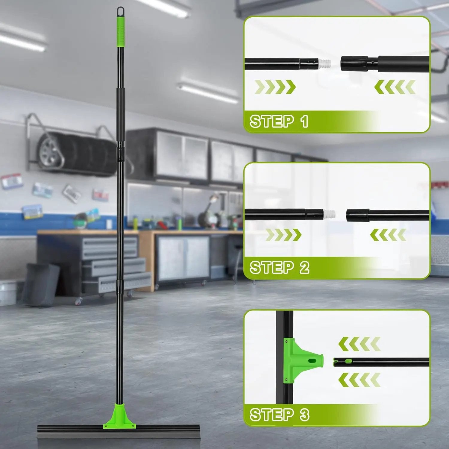 Rubber Floor Squeegee with 24” Heavy Duty Silicone Rubber Scraper Head and 60” Long Adjustable Handle, Shower Squeegees for Concrete Floor, on Multi-Surface Tile Glass Pool Garage Cleaning by GreenHaven Gardens