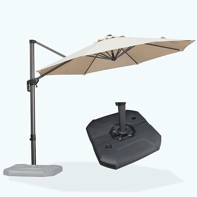 PURPLE LEAF 10 Feet Patio Umbrella with Base Outdoor Cantilever Round Umbrella Aluminum Offset Umbrella with 360-degree Rotation for Garden Deck Pool Patio, Beige by GreenHaven Gardens