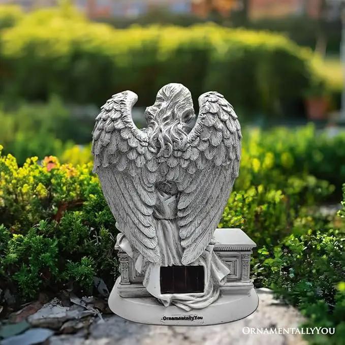 Spring & Summer-Themed Garden Statues – Adorable Outdoor Decor for Lawn, Patio & Porch (Guardian Angel Reading Book Garden Statue, 10" Solar Powered Angelic Outdoor Figurine) by GreenHaven Gardens