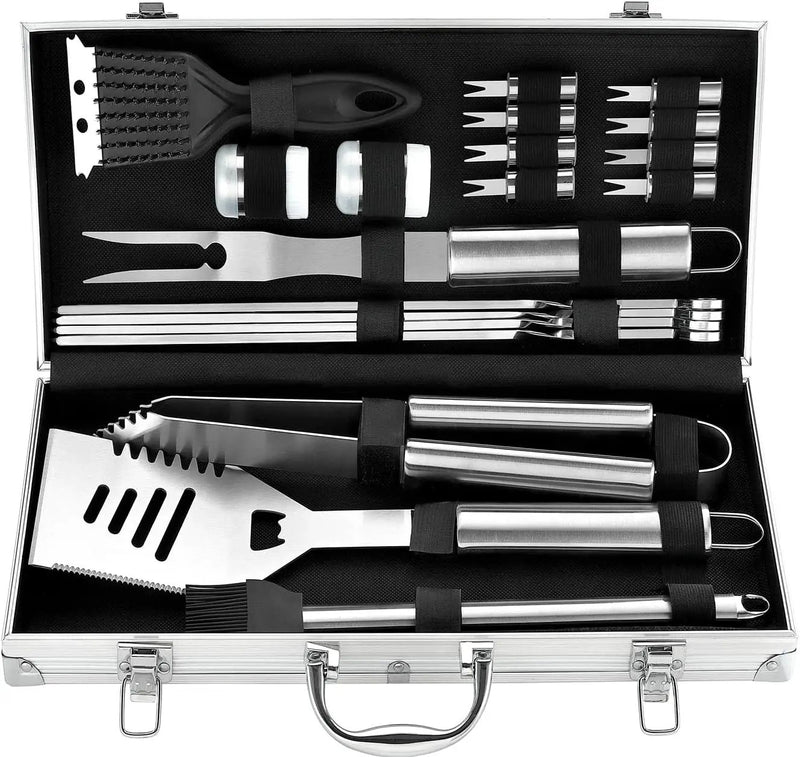ROMANTICIST 20pcs Heavy Duty BBQ Grill Tool Set in Case - The Very Best Grill Gift for Father's Day and Christmas - Professional BBQ Accessories Set for Outdoor Cooking Camping Grilling Smoking by GreenHaven Gardens