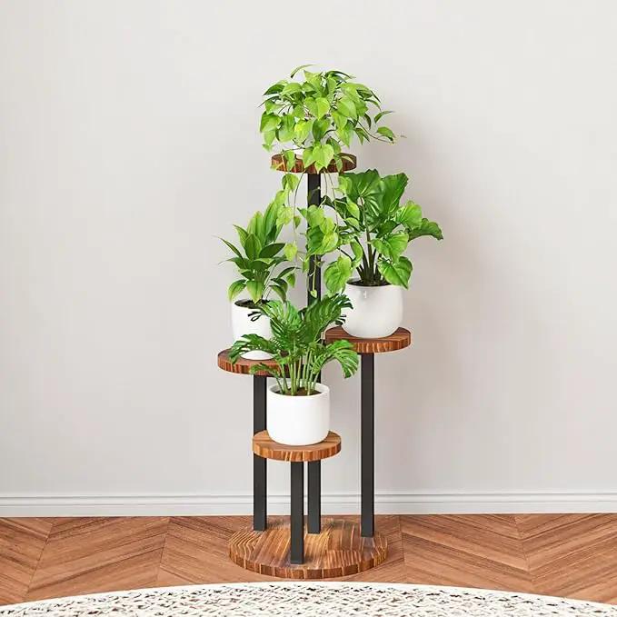 Bamworld 4 Tier Plant Stand Indoor Small Plant Shelf Outdoor Metal Tall Flower Holder Table Support Rack Garden Accessories for Plant Lovers(Brown) by GreenHaven Gardens