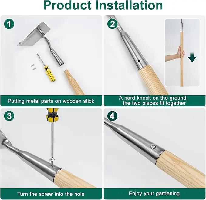 Berry&Bird Flat Edge Garden Hoe, 58'' Hoes Garden Tool with Long Wood Handle, Stainless Steel Weeding Hoe, Heavy Duty Weeder Hoe Tool for Gardening Digging Soil Loosening, Edging & Cultivating by GreenHaven Gardens