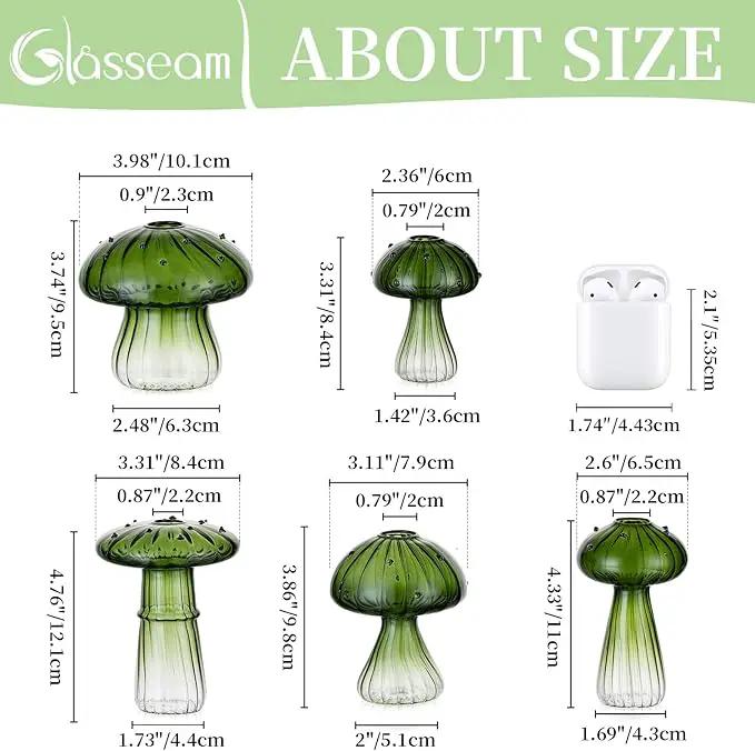 Glasseam Mushroom Plant Propagation Stations: Green Glass Terrarium Jar Set of 10 Cute Planters for Indoor Plants Mini Propagate Station Unique Christmas Birthday Gifts for Women Home Office Decor by GreenHaven Gardens