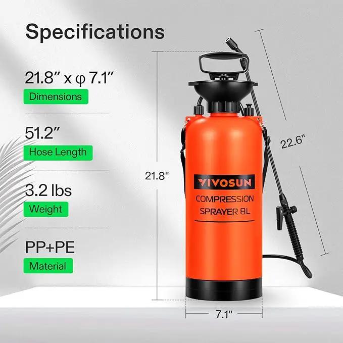 VIVOSUN Pump Sprayer 2 Gallon, Pressurized Lawn & Garden Water Spray Bottle with Adjustable Shoulder Strap, Pressure Relief Valve, for Spraying Plants, Garden Watering and Cleaning by GreenHaven Gardens