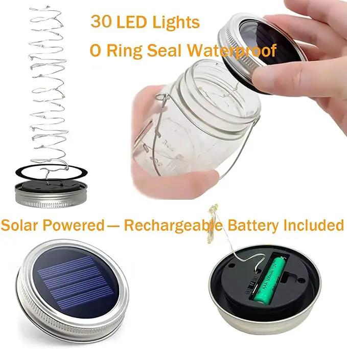 Mason Jar Solar Lights,8 Pack 30 LEDs Fairy Hanging Mason Jar Lights,Solar Lanterns for Outdoor Patio Party Garden Wedding Christmas Decor Lights(Mason Jars/Handles Included) by GreenHaven Gardens
