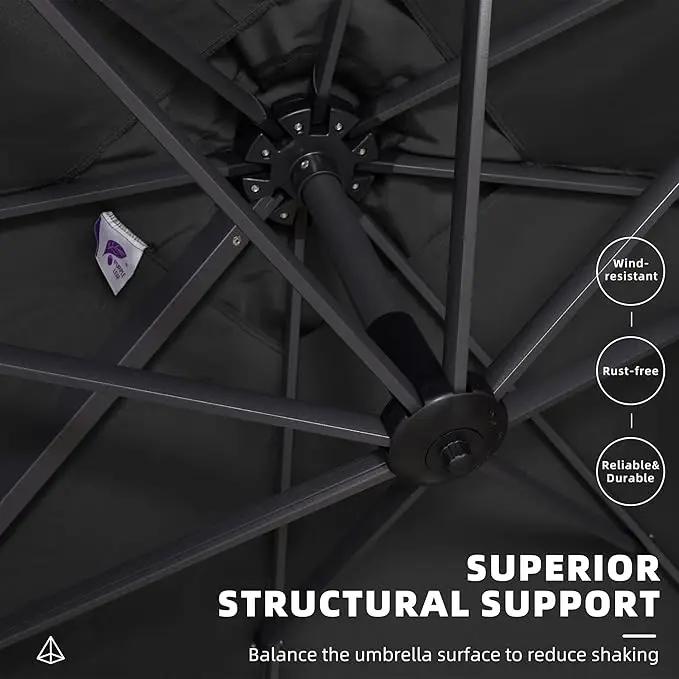 PURPLE LEAF 10 Feet Square Cantilever Umbrella Patio Umbrella with Base Outdoor Umbrella Aluminum Offset with 360-degree Rotation for Garden Deck Pool Patio Black by GreenHaven Gardens