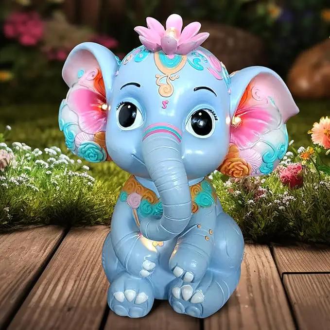 Solar Garden Outdoor Statue Elephant with 4 LED Lights,Lawn Decor Statue for Patio, Balcony,Yard Ornament,Ideal Gift for Christmas,Women,Mom,Grandma,Birthday or Unique Housewarming by GreenHaven Gardens