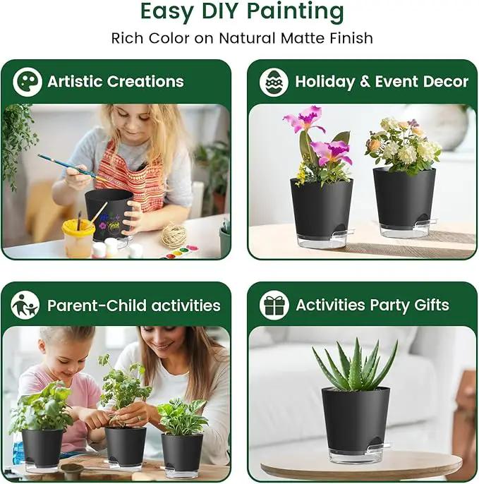 4 inch Self Watering Pots for Indoor Plants, 5 Pack Small Flower Plant Pots with Drainage Holes and Clear Reservoirs, Visible Water Level, Plastic Planters with Wicking Rope, Black by GreenHaven Gardens