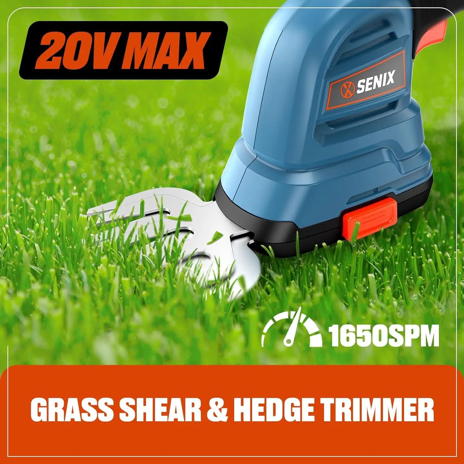 Senix X2 20 Volt Max* 2-in-1 Cordless Hedge Trimmer and Grass Shear with Interchangeable 4-Inch and 8-Inch Blades, Includes 2.0 Ah Battery and Charger (GSX2-M) by GreenHaven Gardens