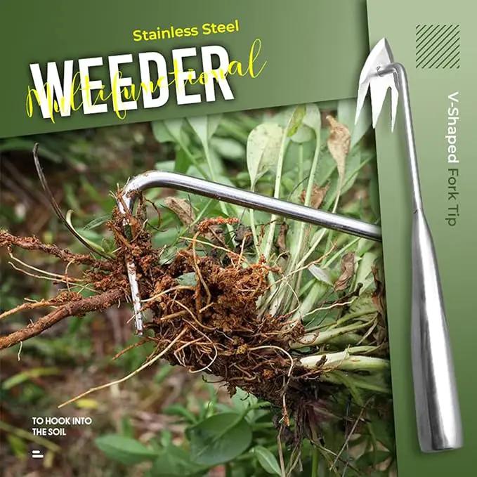 Weeding Artifact Uprooting Garden Weeding Tool, Upgraded Weed Removal Tool, Stainless Steel/Manganese Steel Weed Puller Manual Weeders for Home Gardening Yard Farmland (Stainless Steel) by GreenHaven Gardens