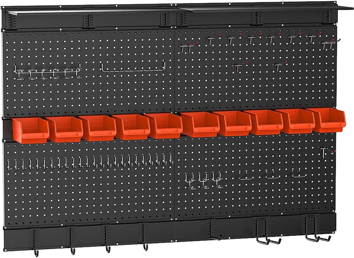 Ultrawall Black Pegboard Wall Organizer, 48X 36 inch for Garage Storage with Hooks, Storage Bins, Tool Panel Organizer, 72pcs by GreenHaven Gardens