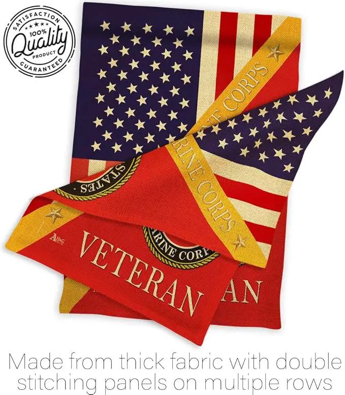 Home of Marine Corps Burlap Garden Flag - Set with Stand Armed Forces USMC Semper Fi United State American Military Veteran Retire Official House Banner Cemetery Yard Rememberance Veterans Day Gifts by GreenHaven Gardens