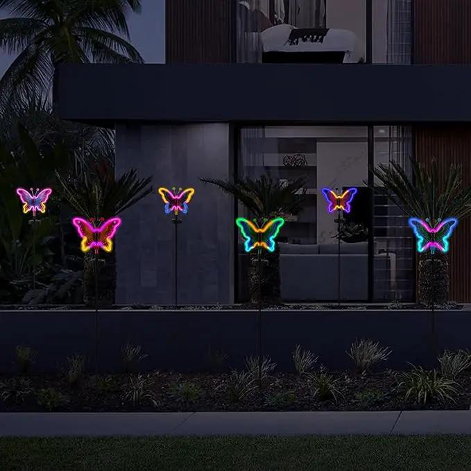 Butterfly Solar Garden Lights, Solar Butterfly Outdoor Lights, Garden Solar Decor for Outside,Solar Neon Lights,Yard Decorations Outdoor (Green,2pack) by GreenHaven Gardens