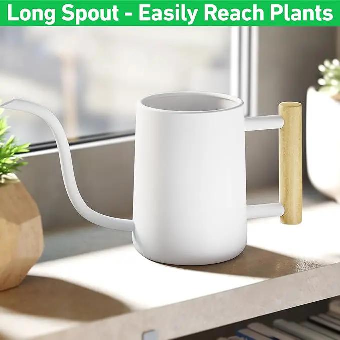 35 oz Metal Small Indoor Watering Can with Long Spout & Real Wood Handle for House Plants, Succulents, Cacti & Seedlings - White Long Spout Watering Can Indoor Plants - Stylish, Gentle Flow, No Spills by GreenHaven Gardens