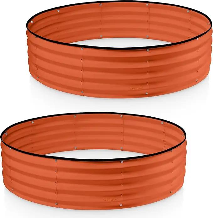 Round Galvanized Raised Garden Bed // 4×4×1 ft (2-Pack) Galvanized Raised Garden Beds Outdoor for Gardening, Vegetables, Flowers // Patented Tool-Free Design Round Planter (Orange) by GreenHaven Gardens
