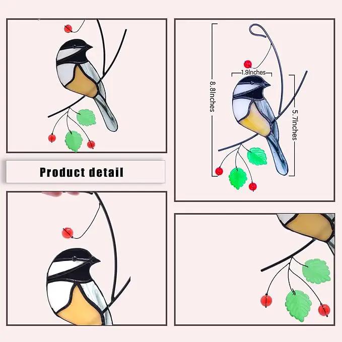 Lolitarcrafts Chickadee Stained Glass Suncatcher Bird Stained Glass Window Hangings for Window Decoration by GreenHaven Gardens