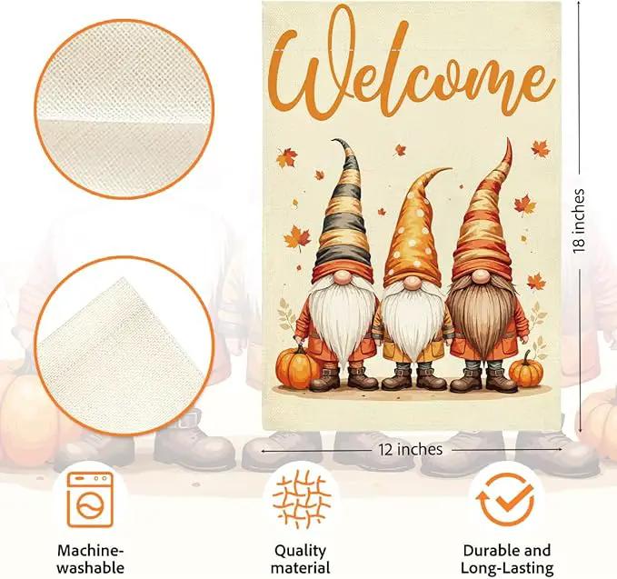 Welcome Fall Garden Flag Autumn Gnomes Garden Flag 12x18 inch Double Sided Fall Thankful Maple Leaves Flags Holiday Decorations for Yard Lawn Patio (Flay 1809) by GreenHaven Gardens