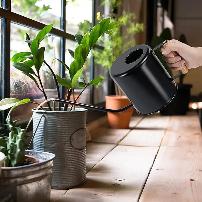 1.5 Liter Black Watering Can for Indoor Plants, House Plants, Flower Watering, Outdoor Plants - Small Metal Watering Can with Long Spout by GreenHaven Gardens