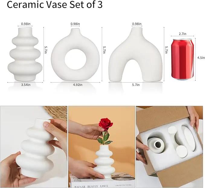 Ceramic Vase Set of 3, Small Flower Vase for Home Decor, Decorative Vases for Pampas Grass & Dried Flowers, Living Room, Bedroom, Bathroom, Shelf Centerpiece Table Decorations by GreenHaven Gardens
