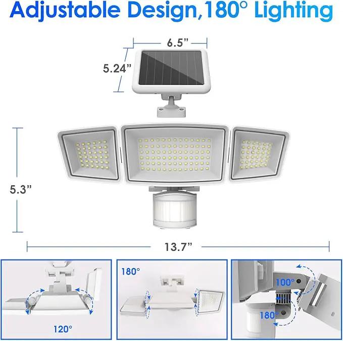 Energetic Solar Outdoor Lights, 1800LM 192 LED Security Motion Sensor Outdoor Lights with Remote Control, IP65 Waterproof Floodlight, 3 Head Motion Detected Spotlight for Garage, Pack of 2 (White) by GreenHaven Gardens