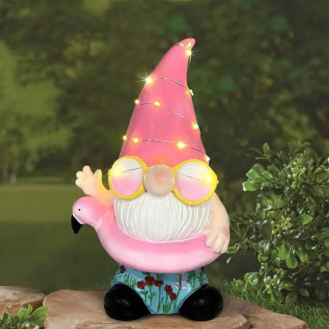 BAYN Garden Gnome Statues Outdoor Decor, Solar Powered Outdoor Gnome with Flamingo Swimming Decorative Yard Garden Lights Art Gifts with 11 Warm White LEDs by GreenHaven Gardens
