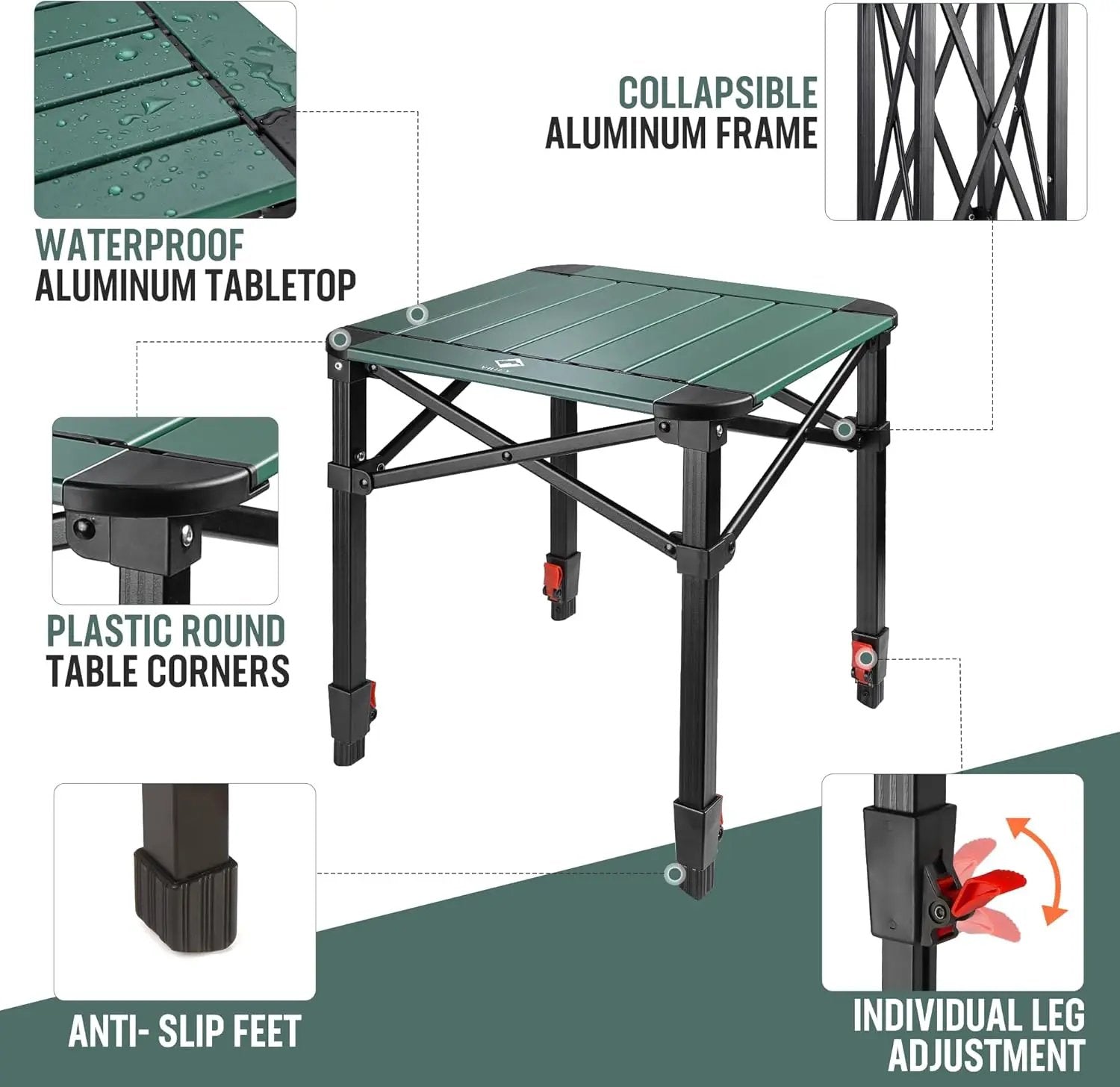 VILLEY Folding Camping Square Table with Carry Bag, Lightweight Aluminum Adjustable Square Table for Outdoor, Camping, Picnic, Backyards, BBQ (L) by GreenHaven Gardens