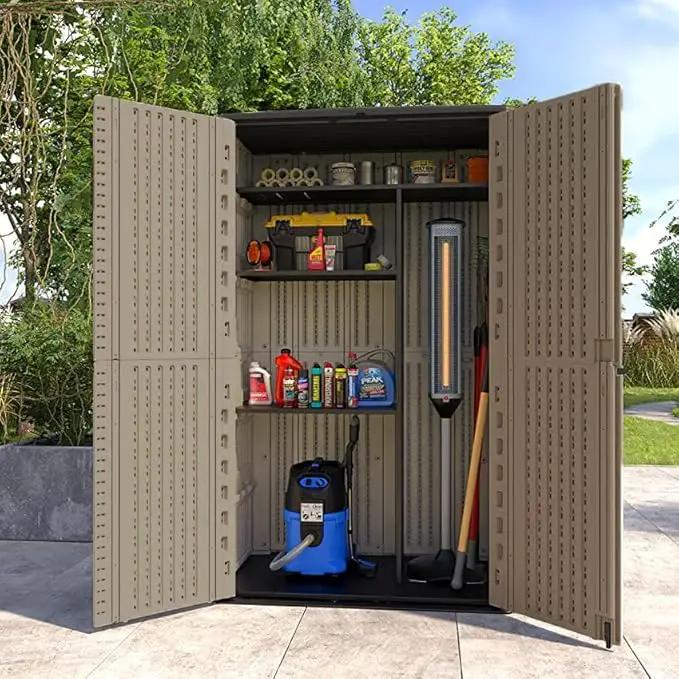HOMSPARK Storage Shed Weather Resistance, Multi-Purpose Outdoor Storage Cabinet for Backyards and Patios, Horizontal Storage Shed for Lawnmower, Patio Accessories (Coffee, Tall - 53 cu.ft) by GreenHaven Gardens