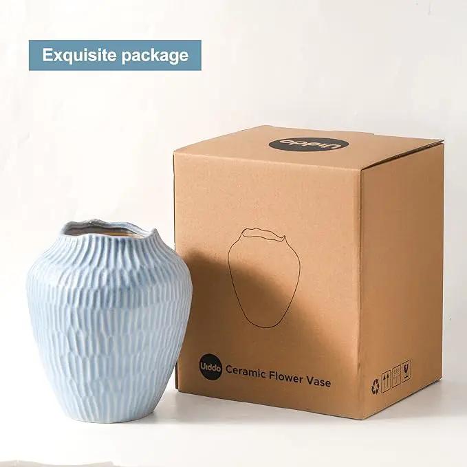 Ceramic Vase for Home Decor,7.8 Inch Flower Vases，Decorative Blue Vase for Pampas Grass，Modern Art Texture Vases for Home Entryway Living Room Dining Table Farmhouse Office Decor-Mat Blue by GreenHaven Gardens