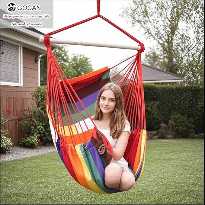 Hammock Chair Large Hammock Swing, 110 x 150cm Load 150kg, Cotton Hammock Chair Metal Spread Bar Wide Seat Swing Chair(red) by GreenHaven Gardens