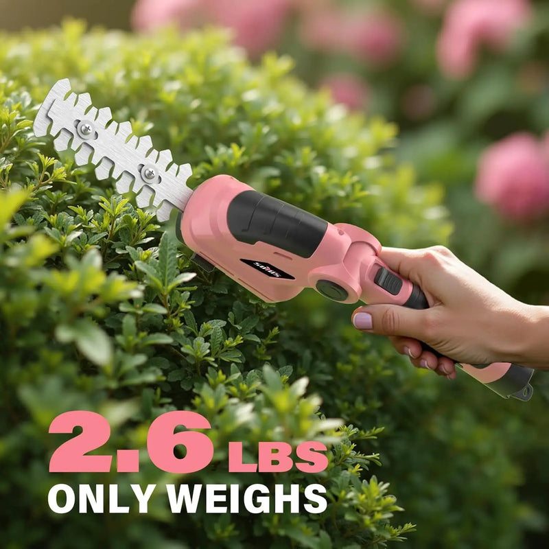 SOYUS Cordless Hedge Trimmer, 2 in 1 Electric Hedge Trimmers & Grass Shears, 7.2V Lightweight Shrub Trimmer Cordless with Battery and Charger, Ideal for Garden, Yard and Lawn - Pink by GreenHaven Gardens