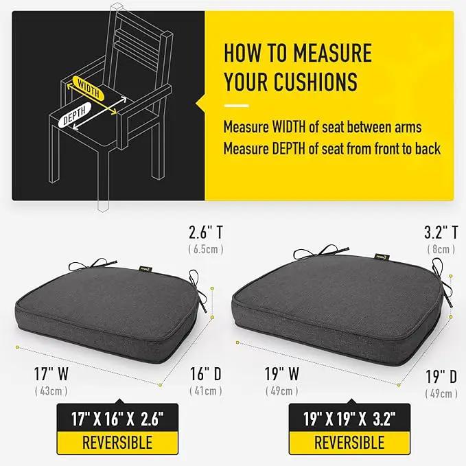 SUNROX Gel Memory Foam Chair Cushions, FadeShield Water-, Stain-Resistant Durable Reversible Seat Cushion Pads with Ties for Indoor/Outdoor Kitchen Dining Office 17"x16" Set of 4, Midnight by GreenHaven Gardens