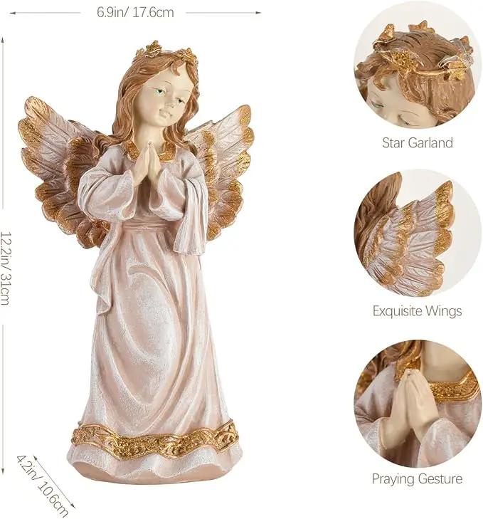 Angel Garden Statue,Memory Guardian Solar Garden Decor with Warm Light,Waterproof Praying Angel Statue with Garland,Outdoor Garden Decor Sculpture for Lawn Yard Patio,Sympathy Gift,Apricot Pink by GreenHaven Gardens