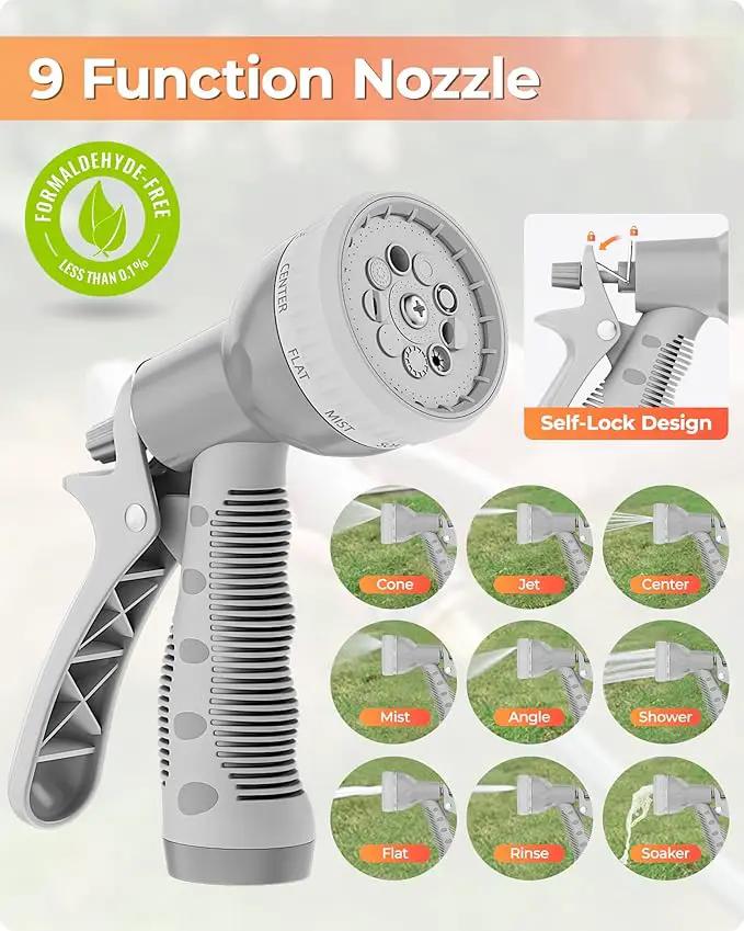 Ayleid Retractable Garden Hose Reel,5/8 in x 100 FT Wall Mounted Hose Reel, with 9- Function Sprayer Nozzle, Any Length Lock/Slow Return System/Wall Mounted/180°Swivel Bracket (Grey) by GreenHaven Gardens