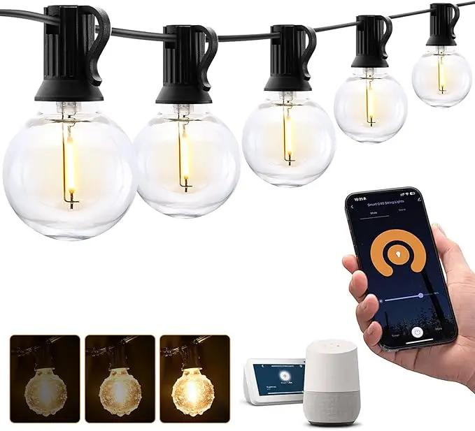 XMCOSY+ Patio Lights, Smart 50Ft Outdoor String Lights with 25 Dimmable G40 Globe Bulbs, APP Control, Work with Alexa, Connectable Waterproof LED Outdoor Light by GreenHaven Gardens