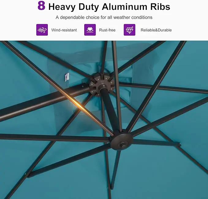 PURPLE LEAF 9 Feet Patio Umbrella Square Cantilever Umbrella Outdoor with 360° Rotation and Aluminum Offset Hanging for Pool Deck Garden Backyard, Turquoise by GreenHaven Gardens