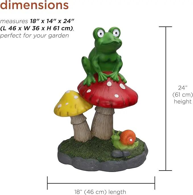 Alpine Corporation ZEN390SLR-L Frog on Mushroom Statue with LED Lights, Solar-Powered LED Frog Garden Statue, 24" H, Green by GreenHaven Gardens