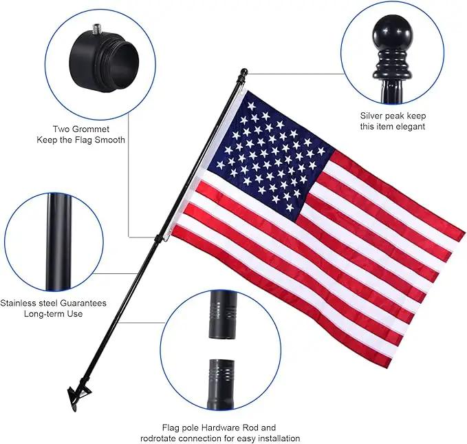 Quarut House Flag Pole Kit,Including 6Ft Stainless Steel Flag Pole,Heavy Duty Nylon 3x5 Ft American Flag,Aluminum Alloy Rings and Bracket.Wall Mounted Flagpole Set for Residential Commercial（Black) by GreenHaven Gardens