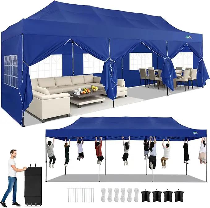 COBIZI 10x30 Pop up Canopy Heavy Duty with 8 Sidewalls, Easy Set-up Commercial Outdoor Party, 100% Waterproof Wedding Canopy Gazebo, 3 Height Adjustable with Wheeled Bag, Dark Blue by GreenHaven Gardens